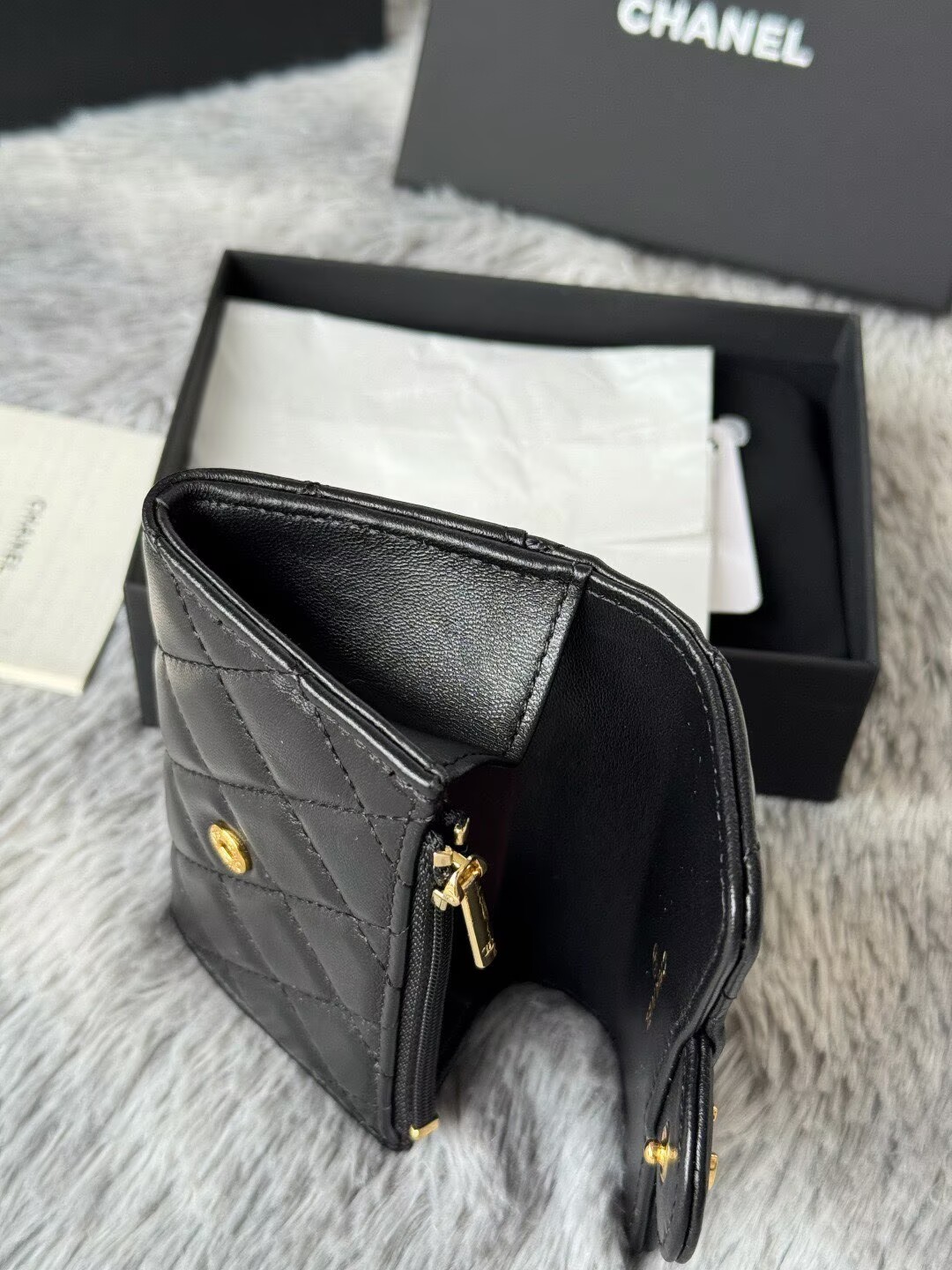Chanel Original Leather Zipper Wallet 0219 Black