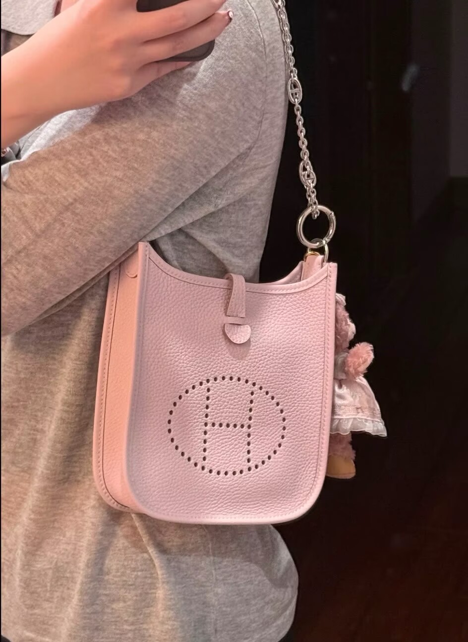Hermes Chain Strap and Pink Evelyne Bag H30120 Silver