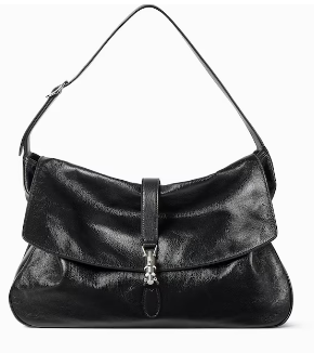 Gucci Jackie Flap large crossbody bag A005ZI black grainy leather