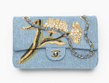Chanel Classic 11.12 Handbag A01112 Embroidered Denim Blue