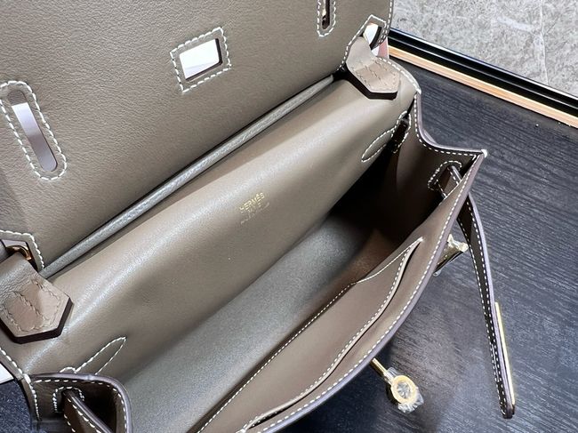 Hermes Jypsiere mini shoulder bag H088004 light gray &gold buckle Hermes Jypsiere mini shoulder bag H088004 light gray &gold buckle