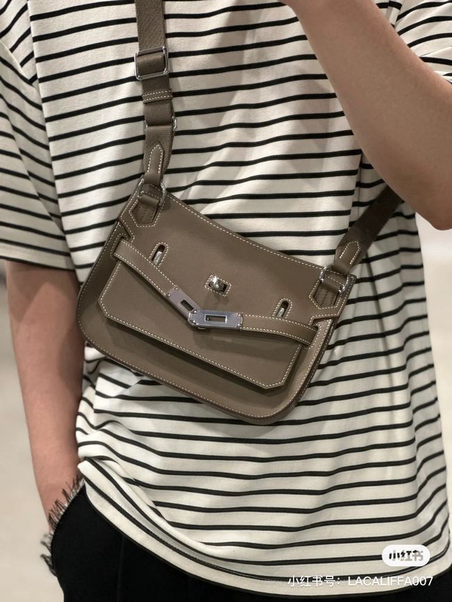 Hermes Jypsiere mini shoulder bag H088004 light gray &silver buckle Hermes Jypsiere mini shoulder bag H088004 light gray &silver buckle