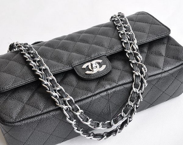 Chanel Classic 2.55 Series Black Caviar Silver Chain Quilted Flap Bag 1113 Chanel Classic 2.55 Series Black Caviar Silver Chain Quilted Flap Bag 1113