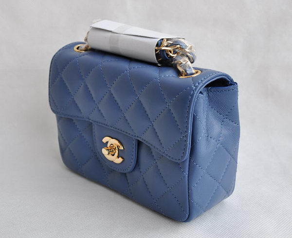 Chanel Classic Blue Lambskin Golden Chain Quilted Flap Bag 1115 Chanel Classic Blue Lambskin Golden Chain Quilted Flap Bag 1115